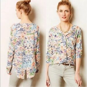 ANTHROPOLOGIE MAEVE Cartography Button Down Shirt
